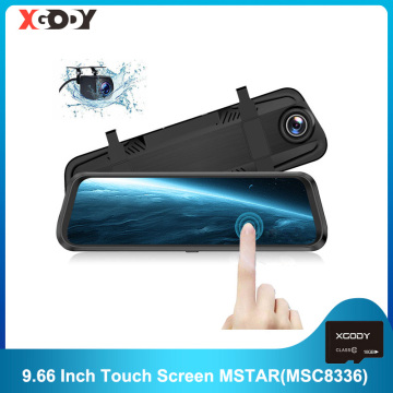 Xgody 9.66'' Video Recorder Dual Lens Touch Screen HD IPS Dash Cam Stream Media Car DVR Rear View Camera 16GB TF Card Optional