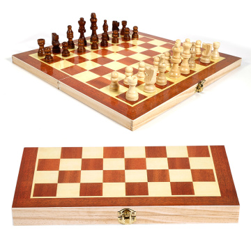 FOLDING WOODEN CHESS SET Board Game Checkers Backgammon Draughts Large