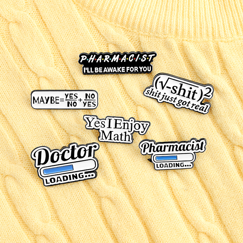 Chemistry and Mathematics Enamel Pins Black White Fun Metal Brooch Pins Backpack Cute Badge Jewelry Gifts for Friends Wholesale