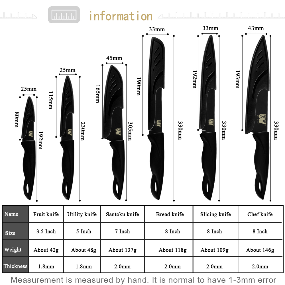 XYj Stainless Steel Kitchen Knives Set Sharpener Bar 8 inch Knife Stand Sharp Black Blade Knife Meat Fish Cooking Accessories