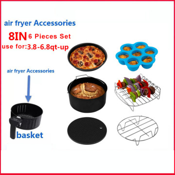 Electric Deep Fryer Parts Air Fryer Accessories 8in Inch 6 Pieces Set for 5.2-5.8QT Cake Basket Pizza Pan Grill Egg Bites Mold