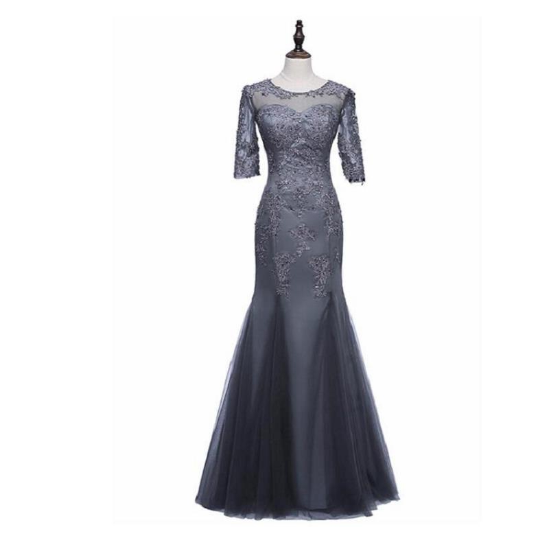 Tulle Lace Half Sleeves Floor-Length Mermaid/ Trumpet Mother of the bride dress Custom made