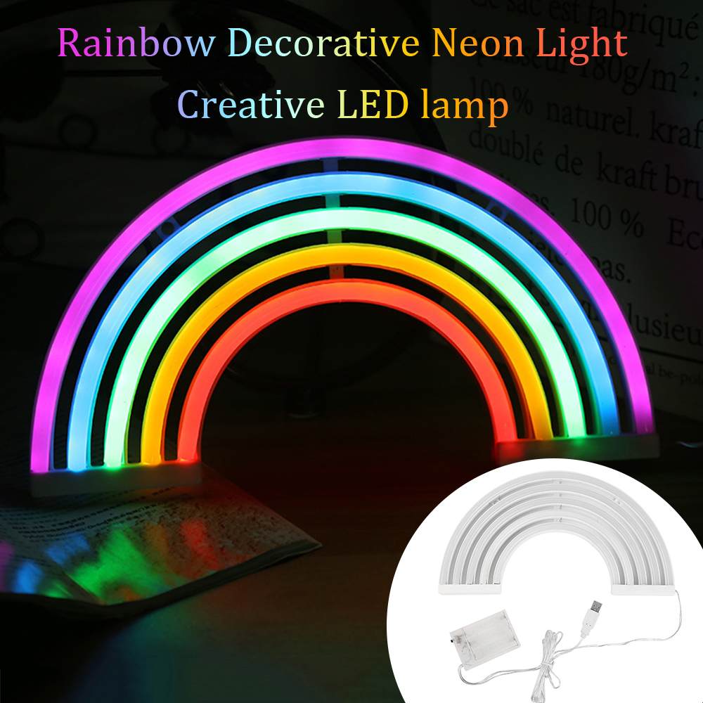 New Rainbow Neon Sign LED Rainbow Light Lamp Wall Decor For Girls Bedroom Christmas Neon Bulb Tube Rainbow Decor For Party Home