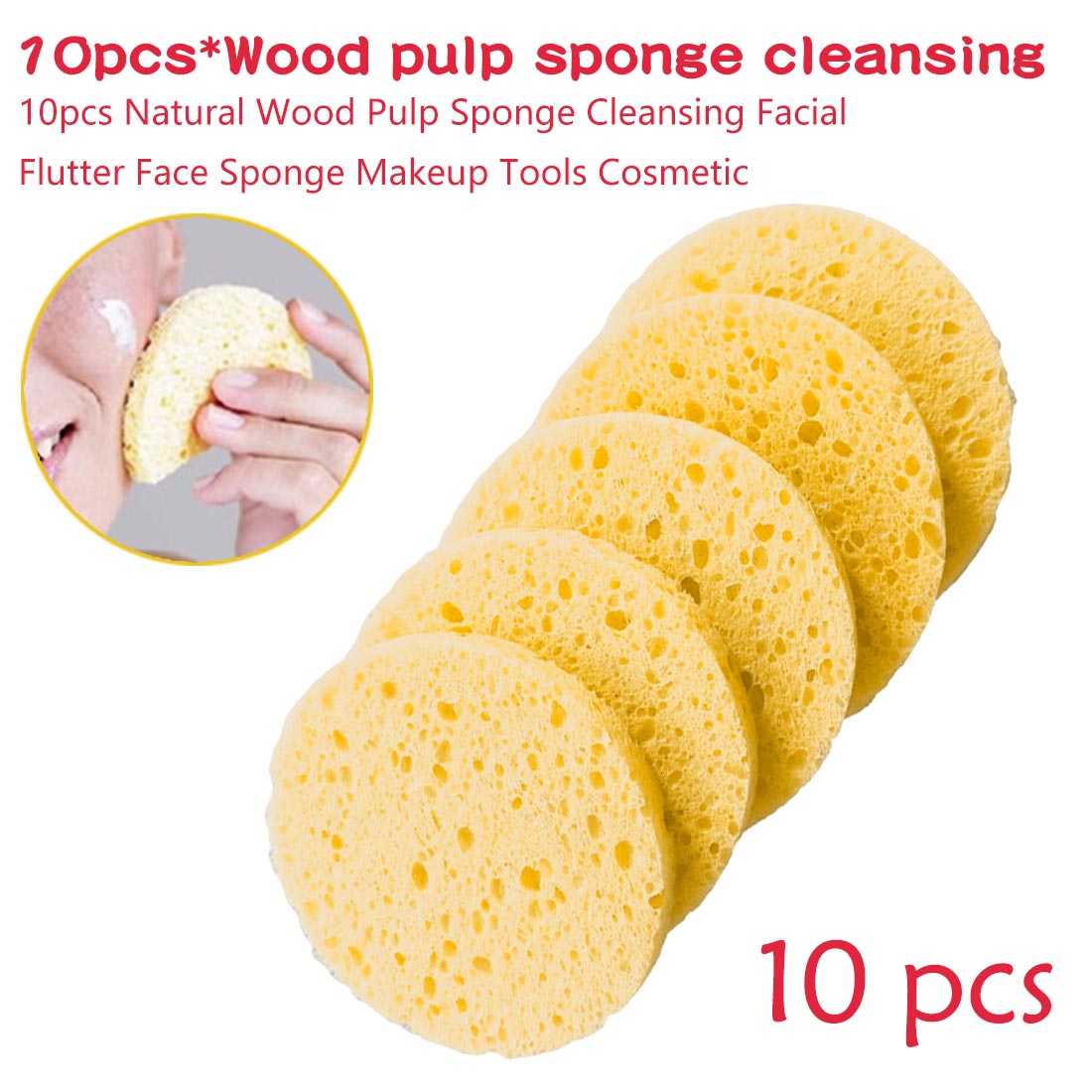 10pcs Soft Wood Pulp Sponge Cellulose Compress Cosmetic Puff Facial Washing Sponge Face Care Cleansing Makeup Remover Tools