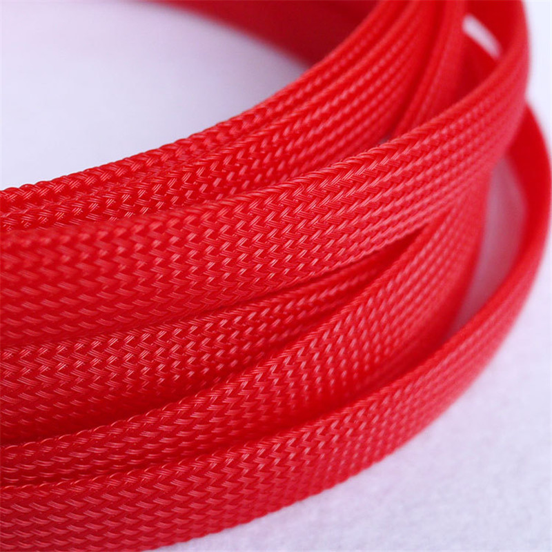 1M Red 12mm braid cables textile cord PET Expandable High Density Sheathing Plaited Cable Sleeves