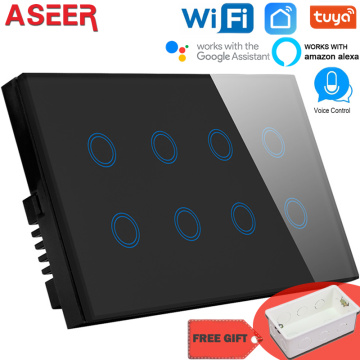 ASEER 1/2/3/4/8 Gang Smart wall switch WIFI,Crystal Glass Wireless Light switch,Tuya App WIFI remote Switch,With google alexa