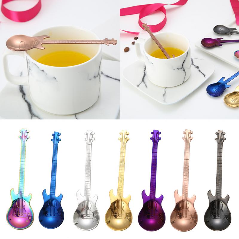 Guitar Coffee 304 Stainless Steel Coffee Scoop Rose Gold Cutlery Tea Spoon Coffee Accessorie Teaspoo Ice Cream Candy Snack Spoon