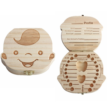 Spanish English baby Creative Gift Wood Baby Girl Boy Tooth Organizer Boxes Save Deciduous Teeth Storage Keepsakes Collecting