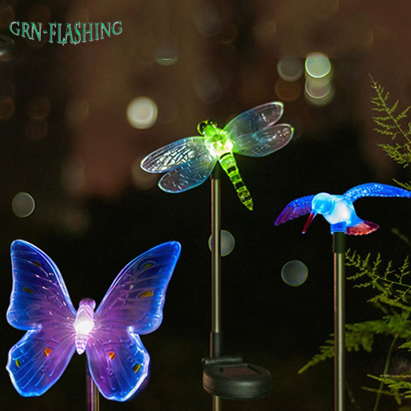 Color-Changing LED Garden Solar Light Outdoor Waterproof Dragonfly/Butterfly/Bird Solar LED for Garden Decoration Path Lawn Lamp