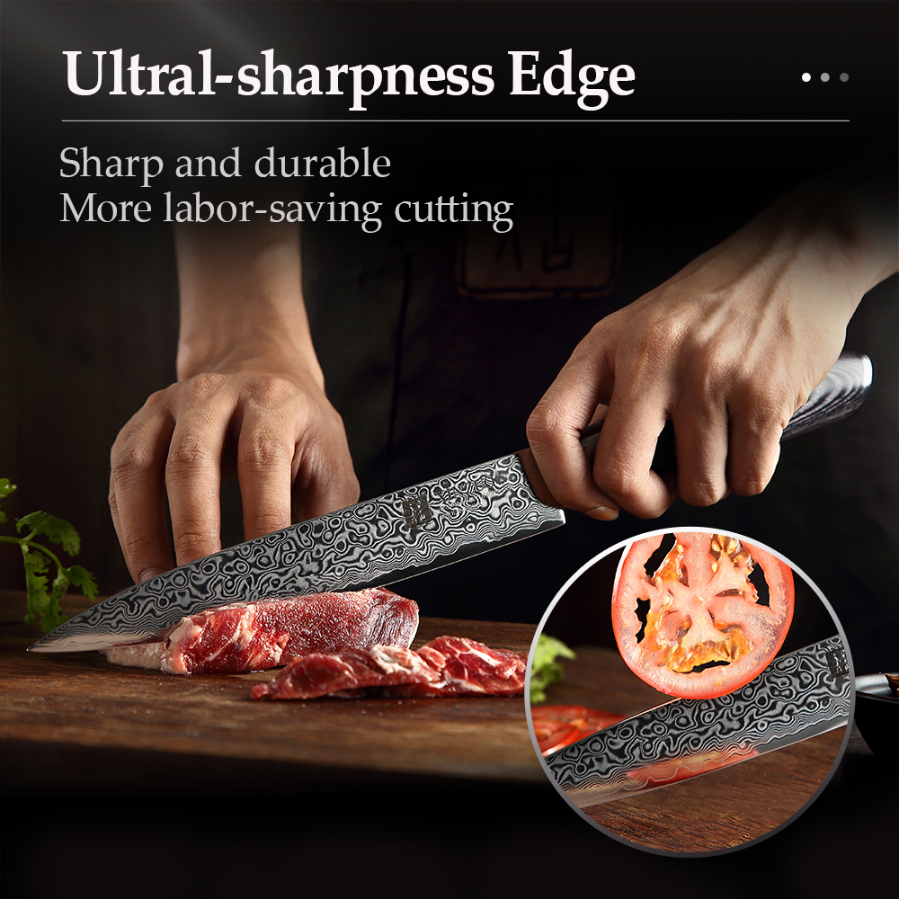 XINZUO 8" Cleaver Knife Chinese Damascus Stainless Steel Kitchen Knife Multi Cooking Tools Meat Sashimi Knives Pakka Wood Handle