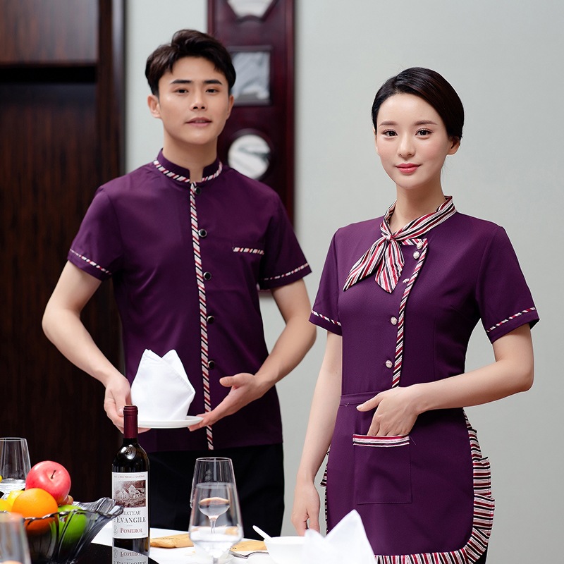 Waiter's Workwear Men Women's Chinese Restaurant Hotel Uniform Coat Fast Food Hot Pot Shop Plus Size Short Sleeve Overalls H2157
