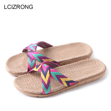 LCIZRONG Summer 13 Colors Flax Home Slippers Women 35-45 Large Size Slapping Beach Flip Flops Non-slip Unisex Family Slippers