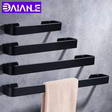 Towel Bar Black Space Aluminum Wall Mounted Single Washroom Towel Rack Hanging Holder Accessories Bathroom Towel Holder Square