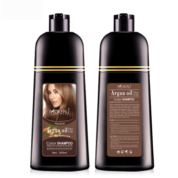 Mokeru 1pc 500ml Natural Argan Oil Essence Instant Dark Brown Hair Dye Shampoo Permanent Hair Color Shampoo for Women Fast Dye