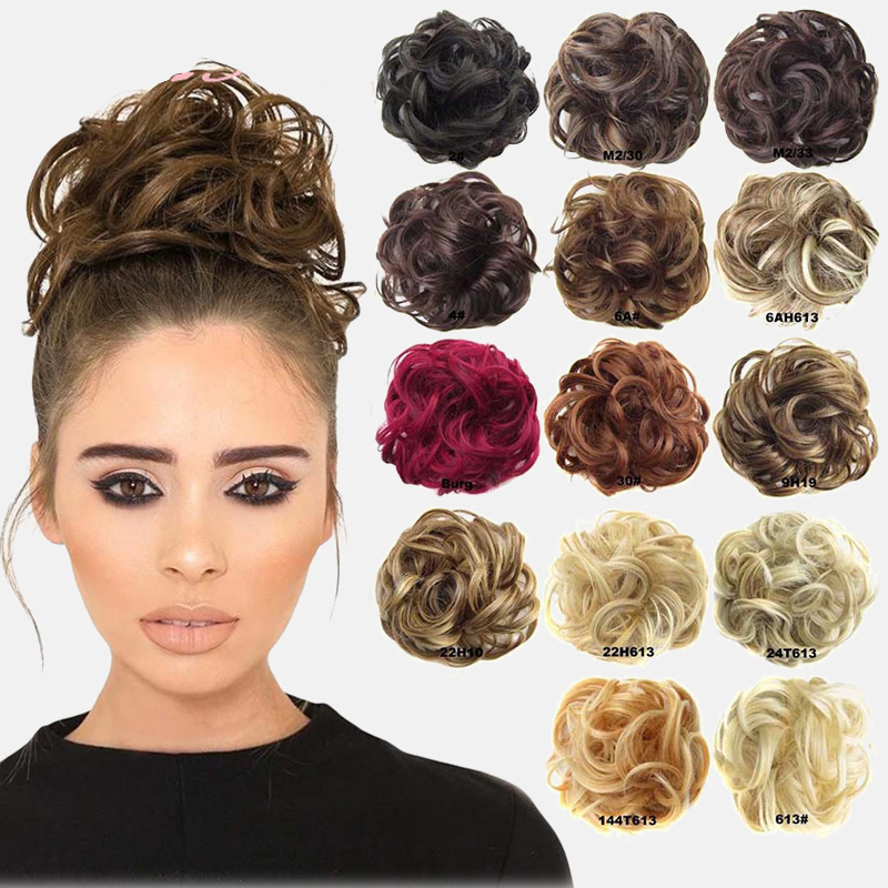 Synthetic Flexible Hair Buns Curly Scrunchy Chignon Elastic Messy Wavy Scrunchies Wrap For Ponytail Extensions For Women Girls