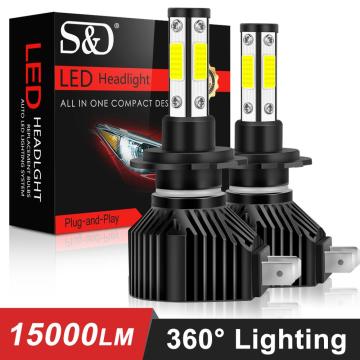 2Pcs 4Sides H7 LED Headlight Lamp for Car Motor HB3 HB4 9005 9006 H8 H9 H11 Led Bulbs 15000LM Auto Mini HeadLamp Plug&Play