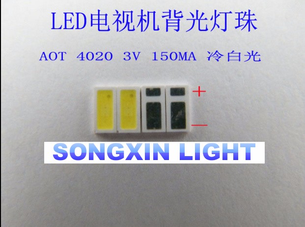 For AOT 100pcs LED Backlight 0.5W 3V 4020 48LM Cool White LCD Backlight For TV Application 4020C-W3C4