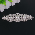 1 Pair handmade crystal brilliant applique with stone tassel silver rhinestone applique trim for bridal wedding belt DIY sewing