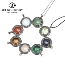 JD Wholesale Retro Blue Striped Natural Assorted Stone Antique Silver 38*38mm Necklaces Pendants for Women DIY Crafts Jewelry