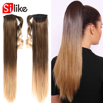 Silike 24 inch Straight Ponytail Synthetic Clip in Drawstring Pony Tail Hairpieces for Women Hair Extension