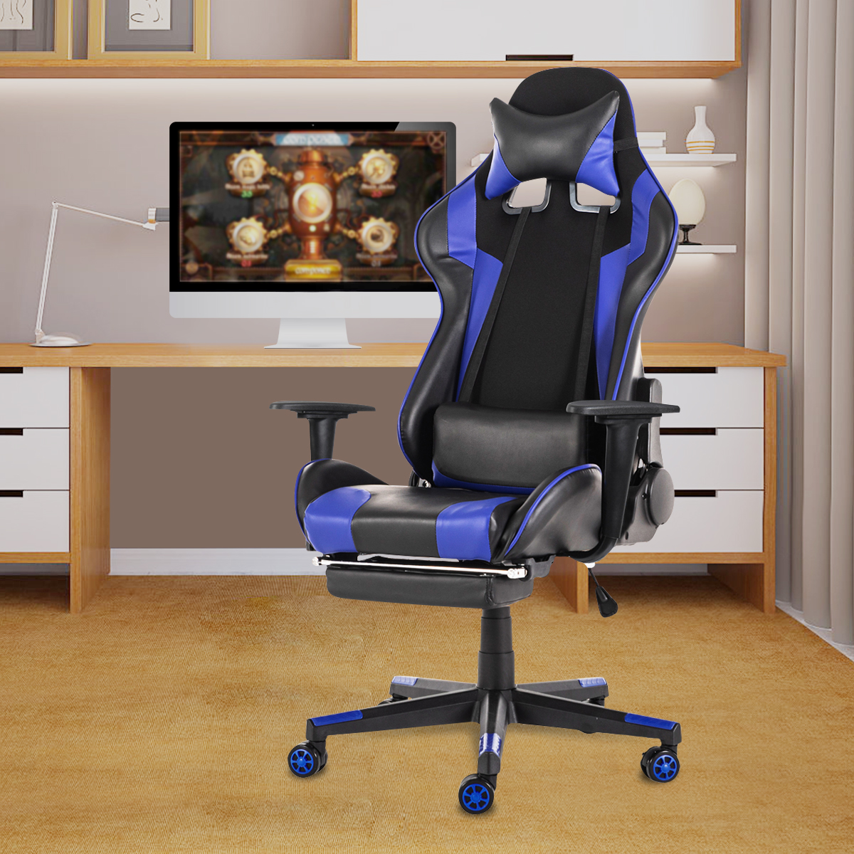 Office Computer Chair WCG Gaming Chair Reclining Leather Desk Chair Internet Cafe Gamer Chair Pink Household Armchair Footrest