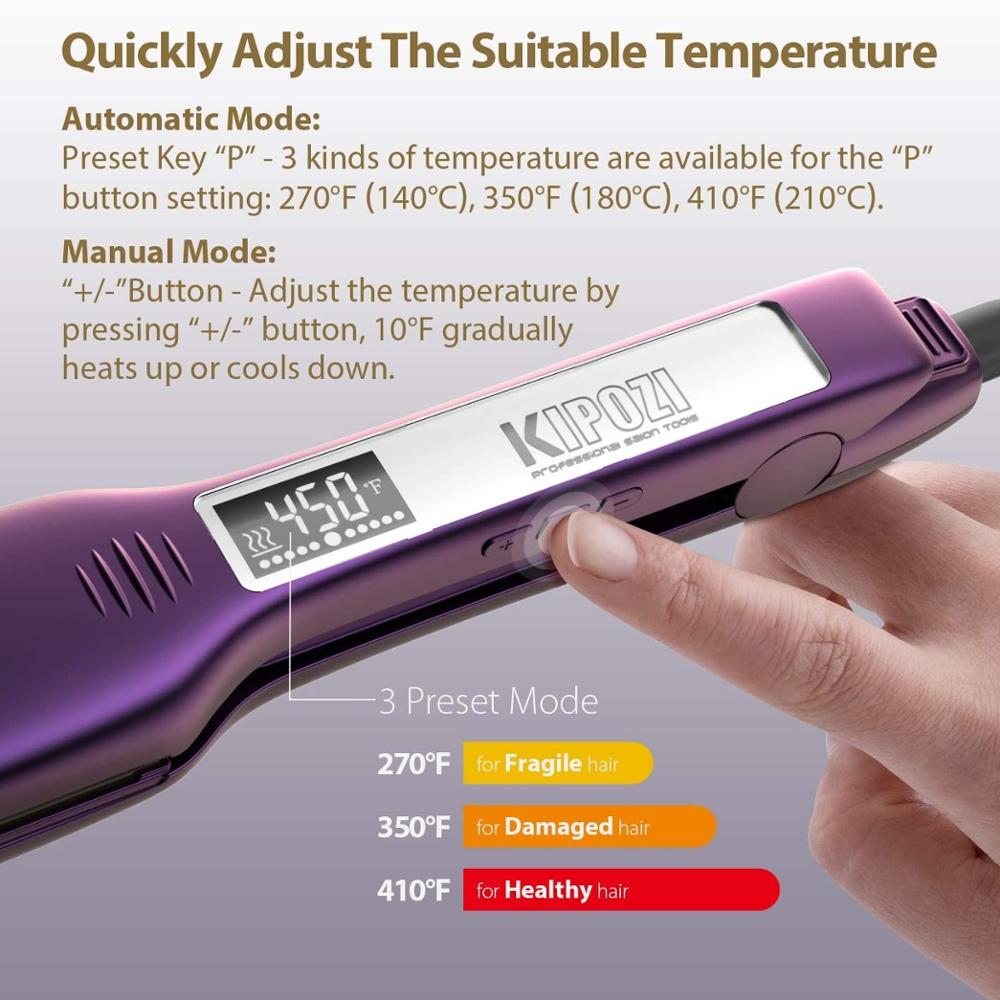 KIPOZI Professional Hair Straightener Steam Flat Iron Dual Voltage Instant Heating Hair Straightener LCD Display Styling Tool