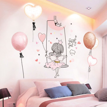 [shijuekongjian] Cartoon Girl Moon Wall Stickers DIY Balloon Mural Decals for Kids Rooms Baby Bedroom Nursery House Decoration