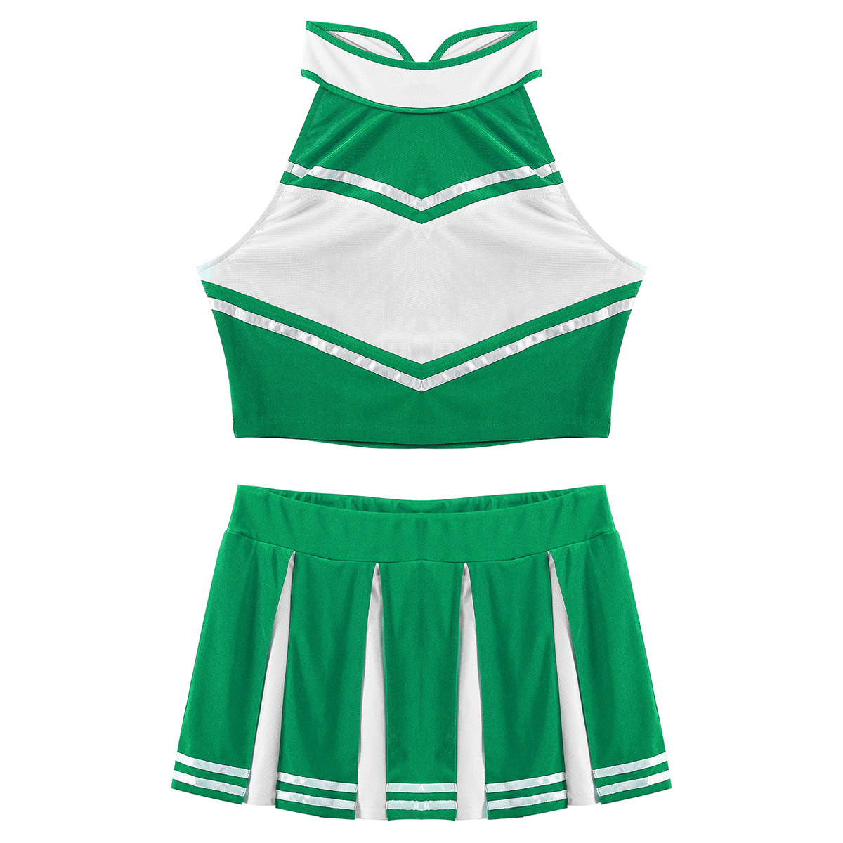 Women Adults Cheerleader Costume Uniform Cheerleading Outfit Stand Collar Sleeveless Crop Top Mini Pleated Skirt Stage Costumes