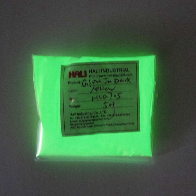 photoluminecent pigment night glowing powder,item:HLD705,glowing color:yellow,net weight:50gram