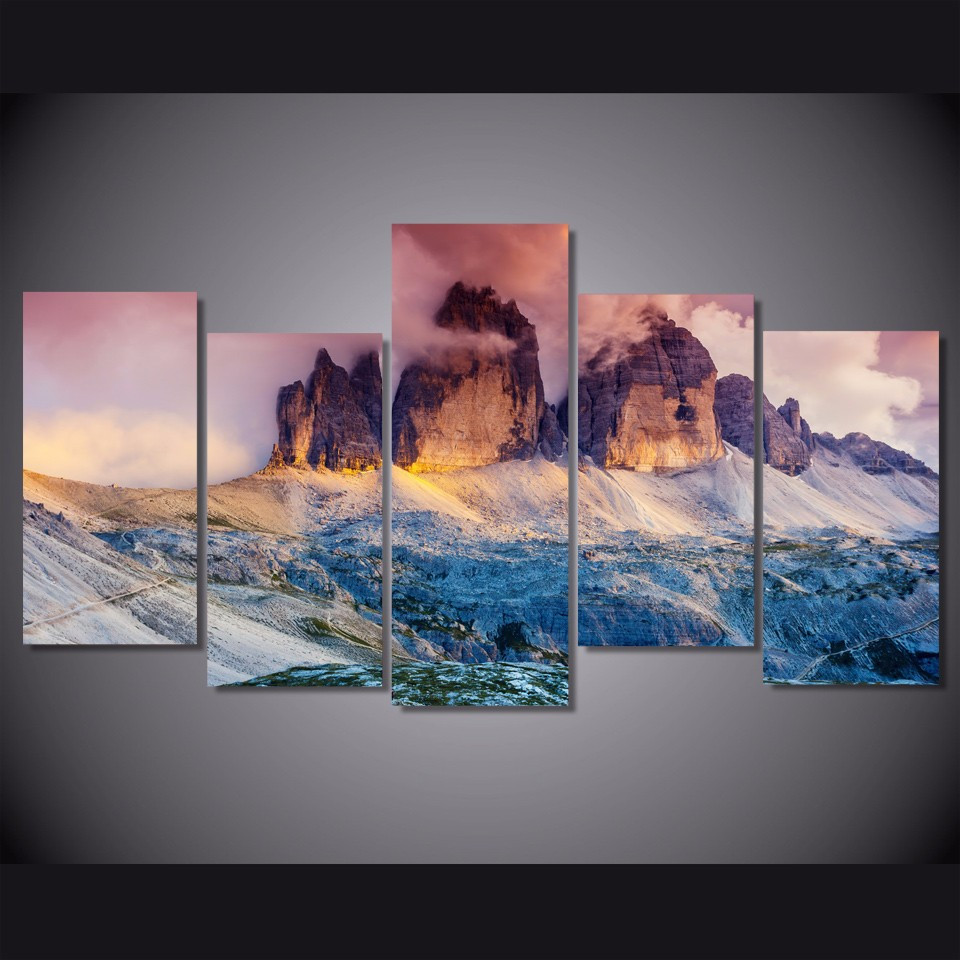 Canvas Painting Wall Art Home Decor Framework 5 Pieces Snow Mountain Austria Dolomites Smoke HD Printed Natural Landscape Poster