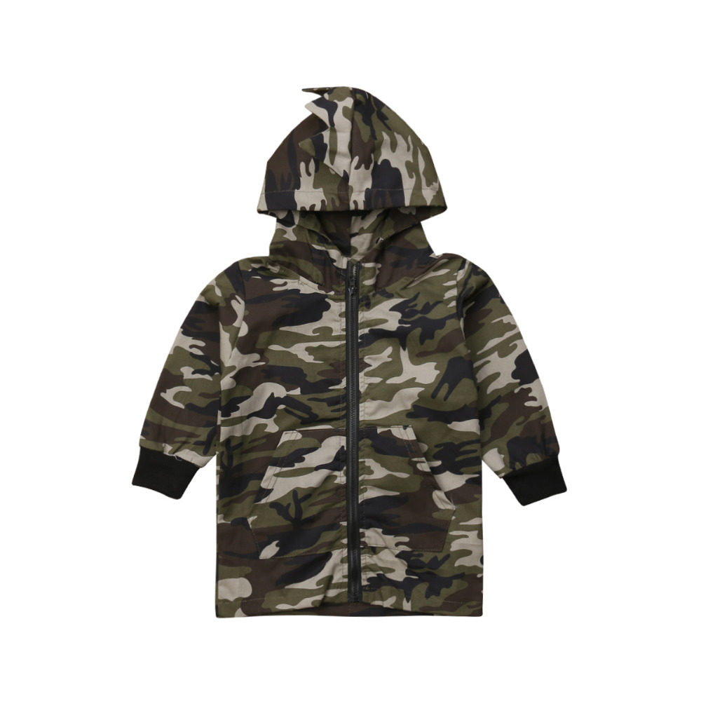 Casual Toddler Kid Baby Boy Camouflage Jacket Dinosaur Zipper Coat Top Hooded Outwear