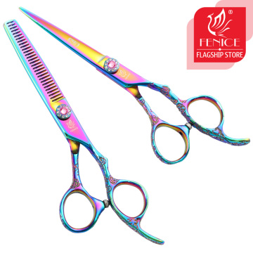 Fenice 6 inch Professional Purple Pet Dog Grooming Scissors Set Cutting&Thinning Shears Set Animal Haircut Scissors Kit