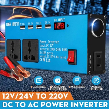 Car solar Inverter DC 12V 24V to AC 220V 500W power Inverter Voltage Transformer Converter 4 USB LED Display for Car Home