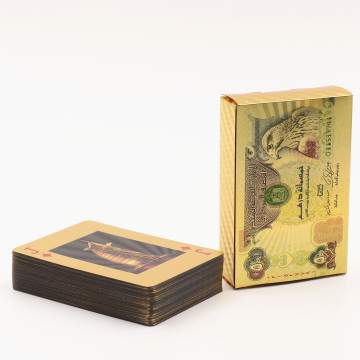 24K Dubai Playing Cards landscape Currency Dirham Poker Game Deck Gold Foil Poker Set Plastic Magic Card Waterproof Magic Cards