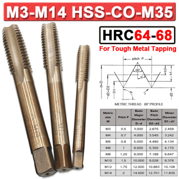 HRC64 HSS-Co-M35 Metric Serial Tap Set M3 M4 M5 M6 M8 M10 M12 Right Hand Thread Cutter Machine Taps For Stainless Steel D30