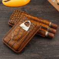 GALINER Travel Cigar Leather Case 3 Tubes Holder Portable Pocket Cigars Humidor Box Cigarette Case For Cigars /W Cigar Cutter