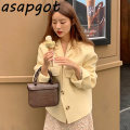 Women's Clothing Coats & Jackets Wool & Blends Chic Korea Temperament Cream Yellow Lapel Loose Gentle Pocket Short Woolen Coat