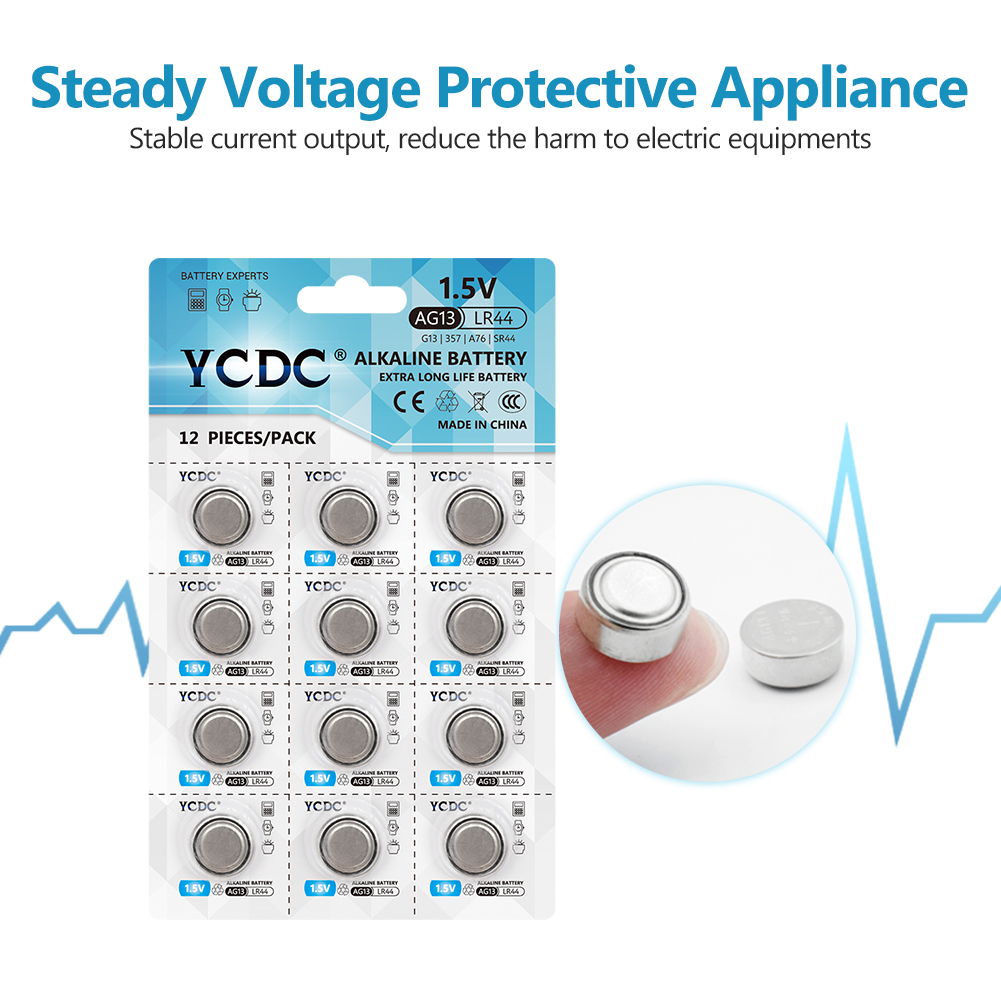 60pcs/5Card YCDC AG 13 Button Battery 1.5V SR44SW L1154 RW82 RW42 LR44 357 AG13 Coin Cell Batteries for Watch Calculator toys
