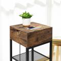 Rustic Brown Bedside Table with Charging Ports