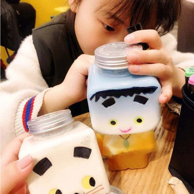 20pcs/lot Cartoon Creative Beverage Bottle Milk Tea Cup Plastic Juice Bottle Bubble Juice Tea Bottle Christmas decor Party Decor