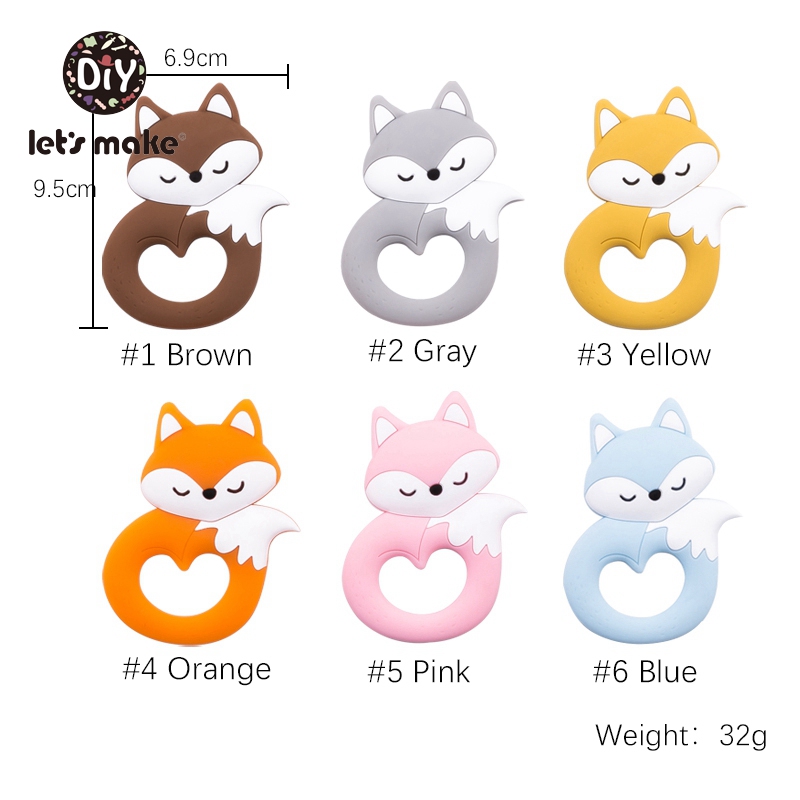 Let's Make 6pcs Baby Teether Tiny Rod Food Grade Silicone Teething For Baby Teeth Cartoon Fox Animals Shape Silicone Teethers