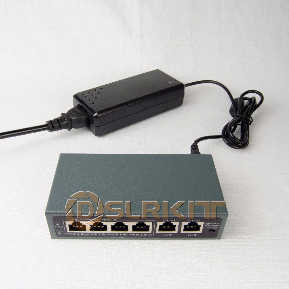 DSLRKIT 250M 6 Ports 4 PoE Switch Injector Power Over Ethernet 75W max.90W with 52V 1.85A Power Adapter