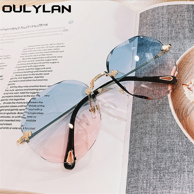 Oulylan Rimless Sunglasses Women Luxury Trimming Gradient Shades Sun Glasses Ladies Vintage Framless Eyewear UV400