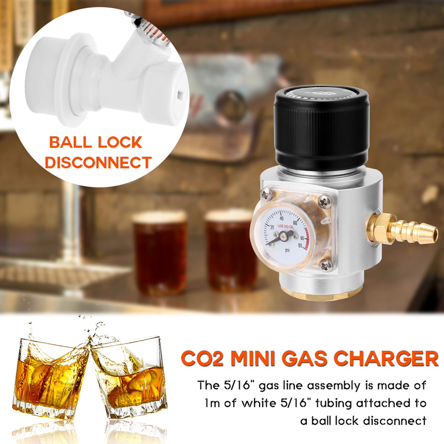CO2 Charger Sodastream CO2 Mini Gas Charger 0-90 PSI Gauge for Soda Water Beer Kegerator