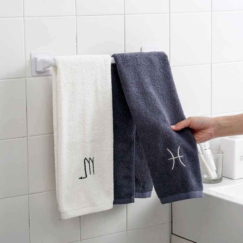 Black Plastic Wall Mounted Bathroom Towel Bar Self-adhesive Towel Rack Towel Ring Bathroom Supply