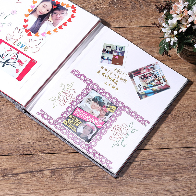 16-inch 20 Pages Self Adhesive Photo Album DIY Scrapbook Rustic Linen Cloth Cover Personalise Album for Wedding Memory Album