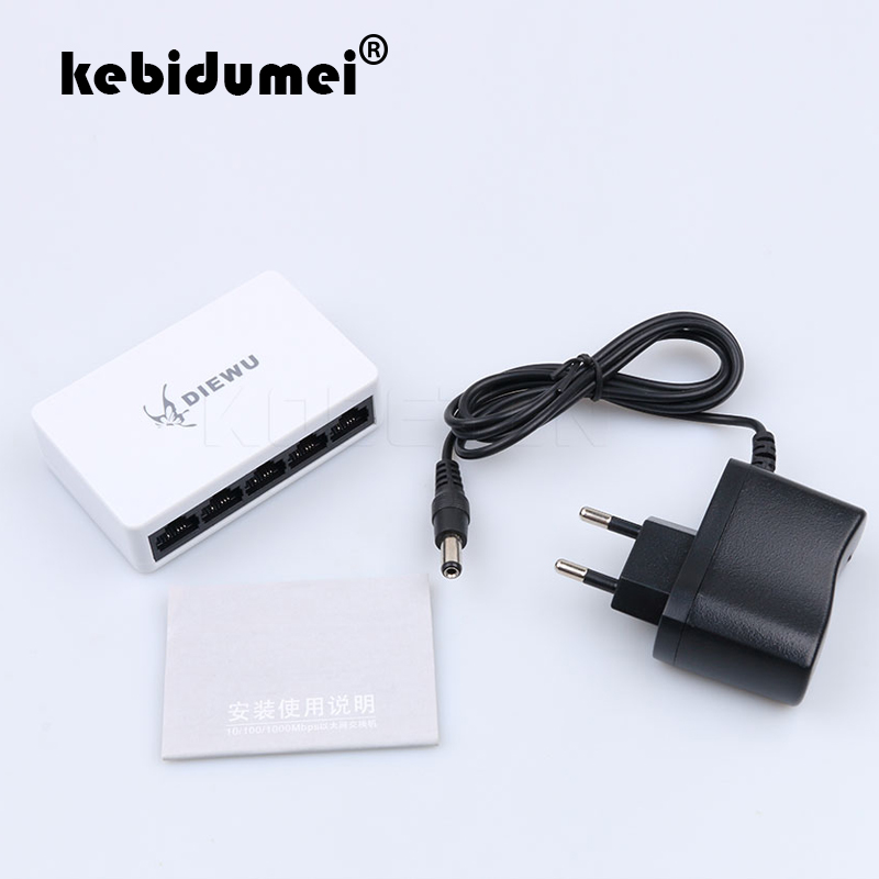 kebidumei 5 Ports Mini Network Switch Fast Ethernet 10/100Mbps LAN RJ45 Switcher Hub with US EU Power adapter For Desktop PC