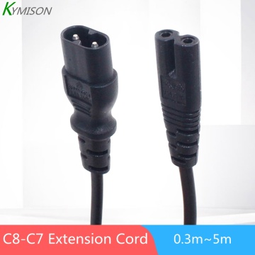 IEC320 C7 to C8 extension cords,C8-C7 IEC Jumper cable,IEC male to female 2PIN power line,0.3~5m, H03VVH2-F 2x0.75mm