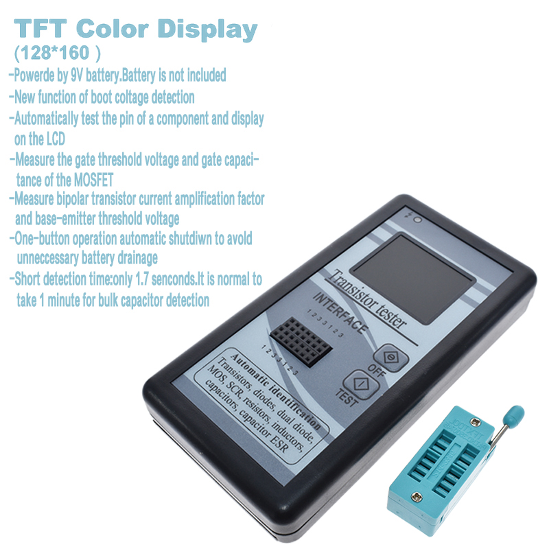 Multi-purpose Transistor Tester 128*160 Diode Thyristor Capacitance Resistor Inductance MOSFET ESR LCR Meter TFT Color Display