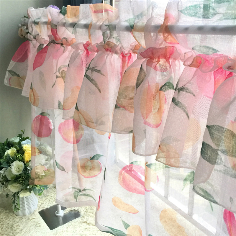 Korean Pink Fresh Peach Printing Short Curtains Kitchen Bay Window Tulle Curtains Bedroom Decoration Short Curtains WP451-3